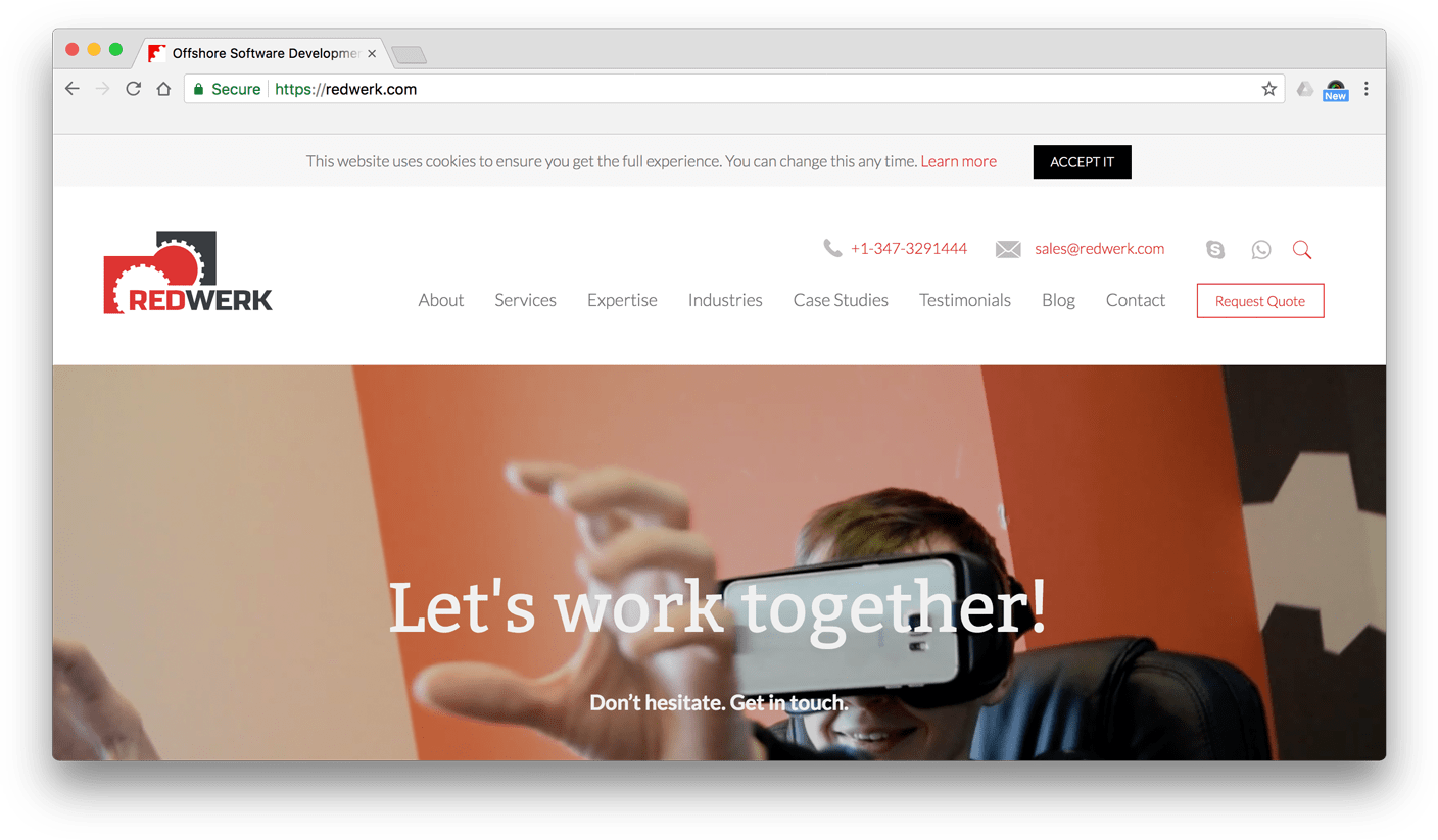 Conformité RGPD de l’UE - notification cookies / Société de développement logiciel Redwerk