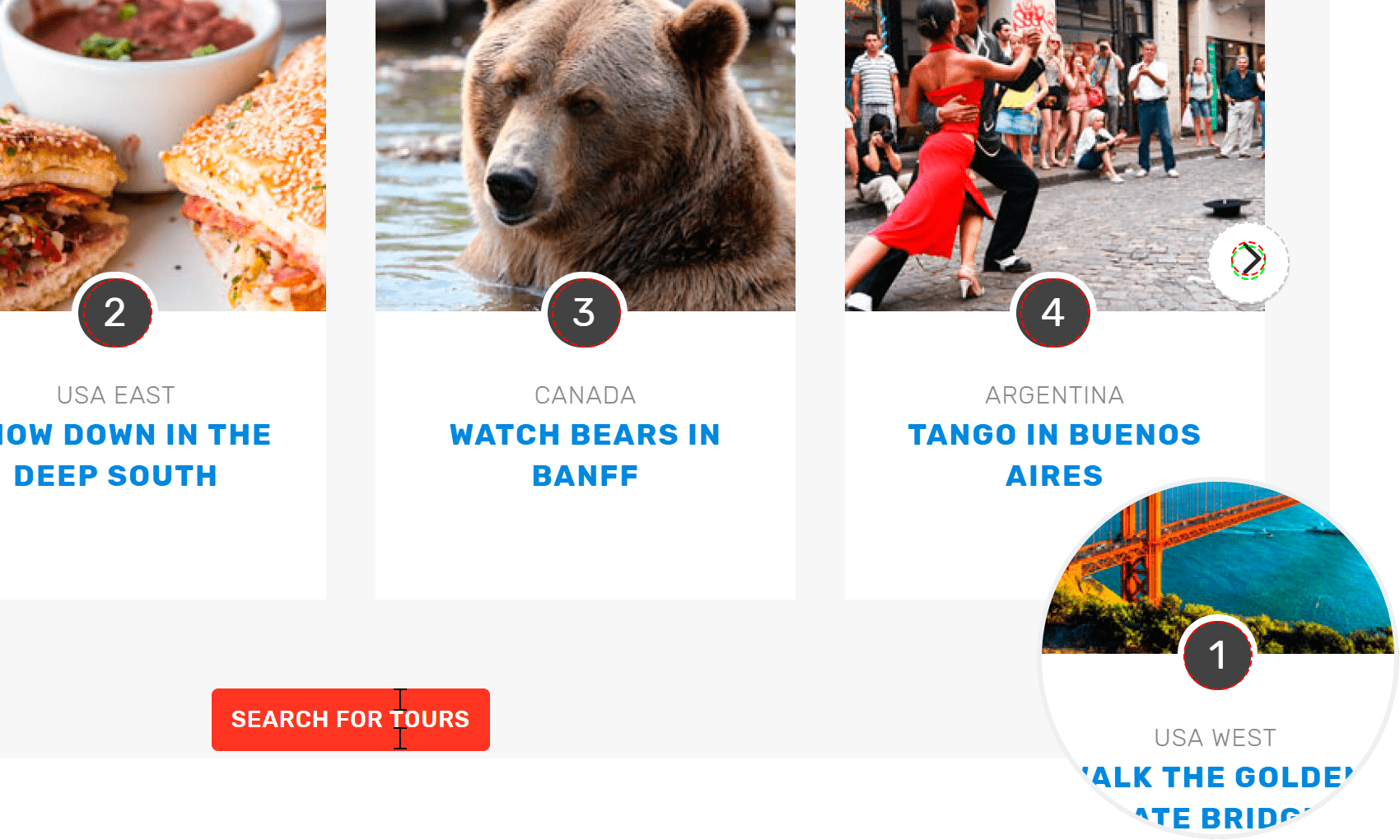 TrekAmerica - Revue UI/UX. Le bug dans le bloc « Our Top 40 Tour Experiences »